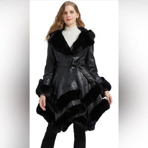 Black Leather Jacket with Fur Trim - NWT